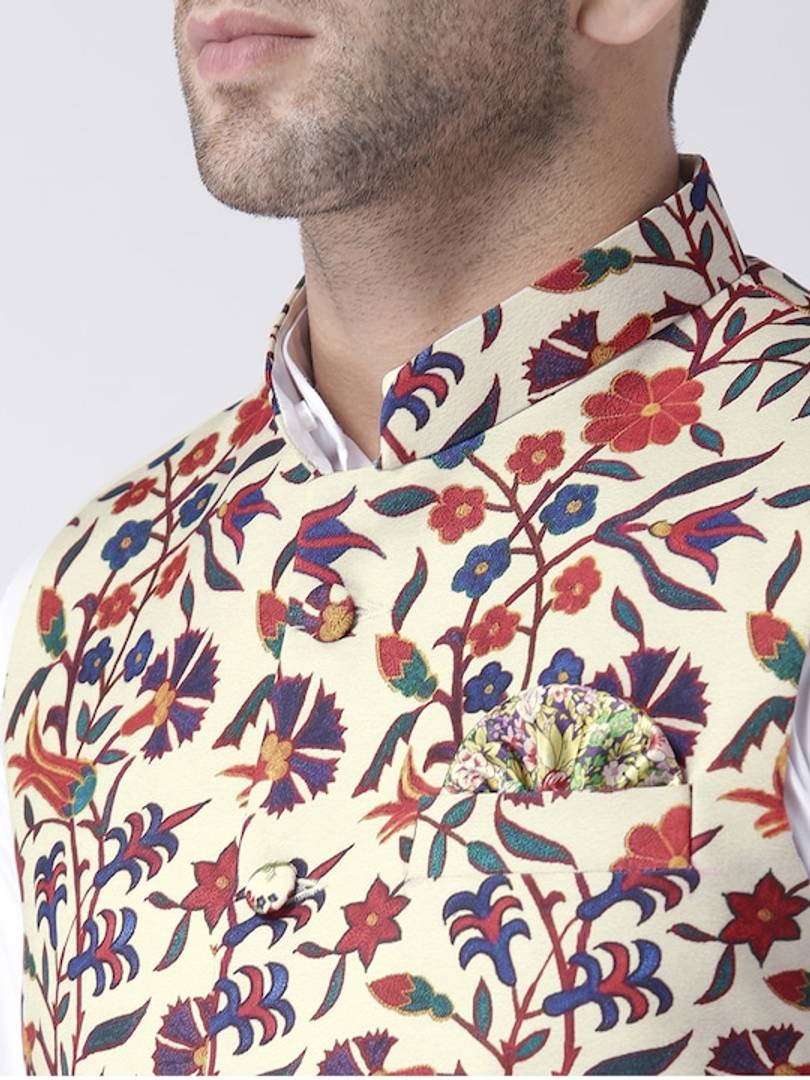 Men's Multicoloured Viscose
 Printed Nehru Jackets